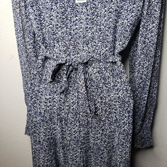 NWT GANNI Sz 36 Georgette Wrap Dress in Phantom Floral Maxi Sheer, Blue (1459) - Picture 5 of 6